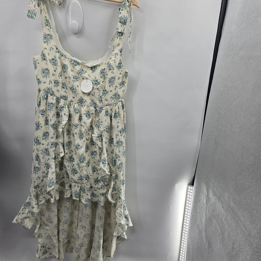 En Creme Cream Blue Floral Hi-Low Dress Size Large - Picture 2 of 16
